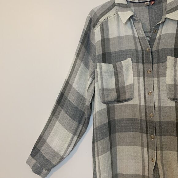 Pilcro Tunic Button Up Shirt Duster Plaid Long Sleeve Anthropologie Size Medium - Picture 6 of 16